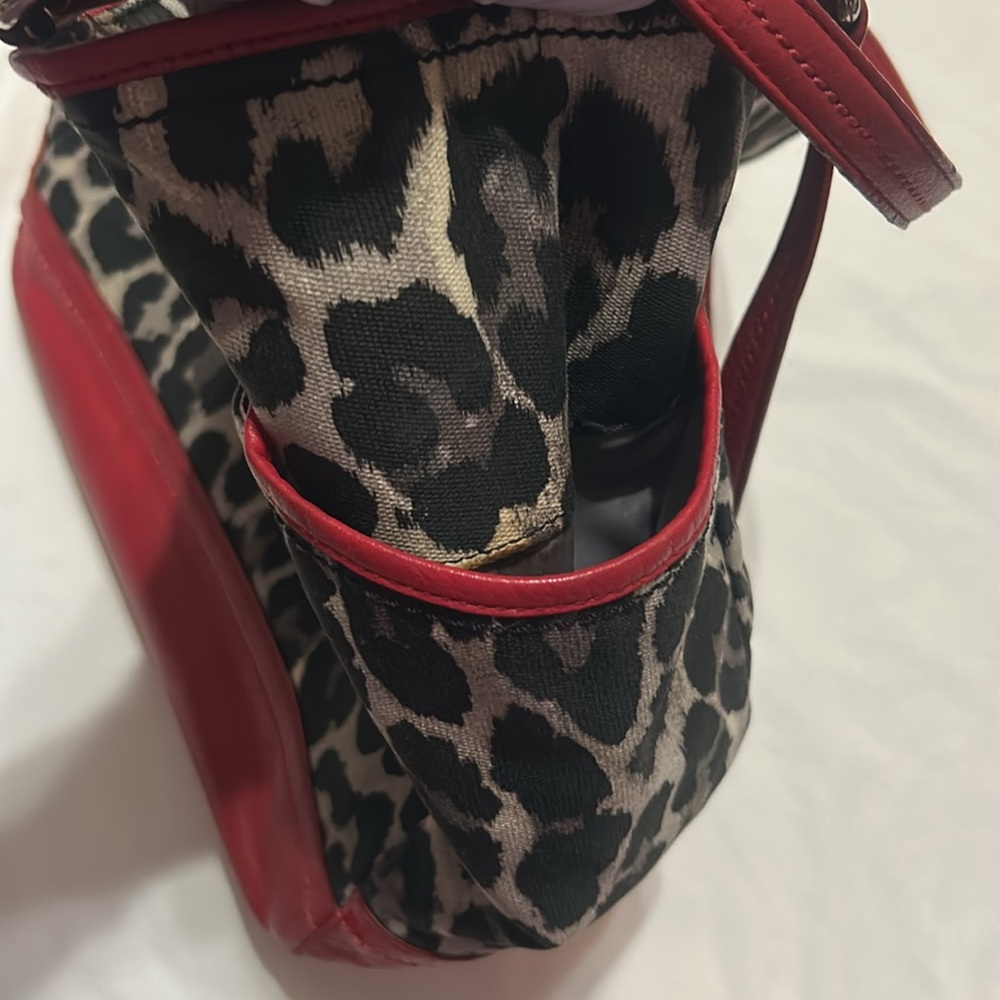Coach Leopard Print Tote Bag with Red Accents - Picture 8 of 9
